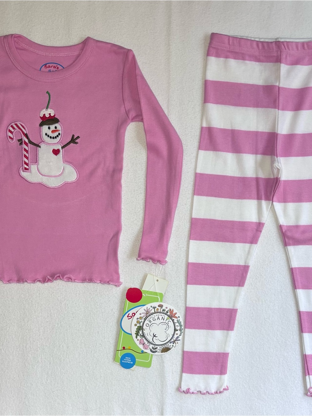 Sara’s Prints Girls Size 3 Organic Cotton Snowman Christmas Pajamas NWT
